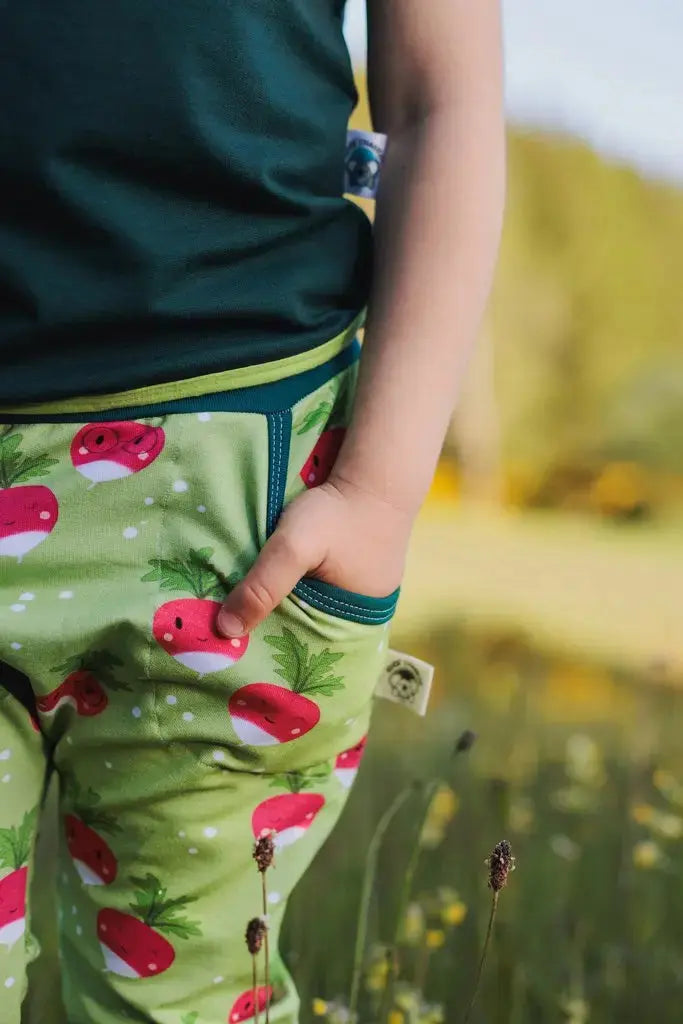 Pantalon évolutif bio radis 3/6 ans Bandes de poches vertes - Koko l’haricot