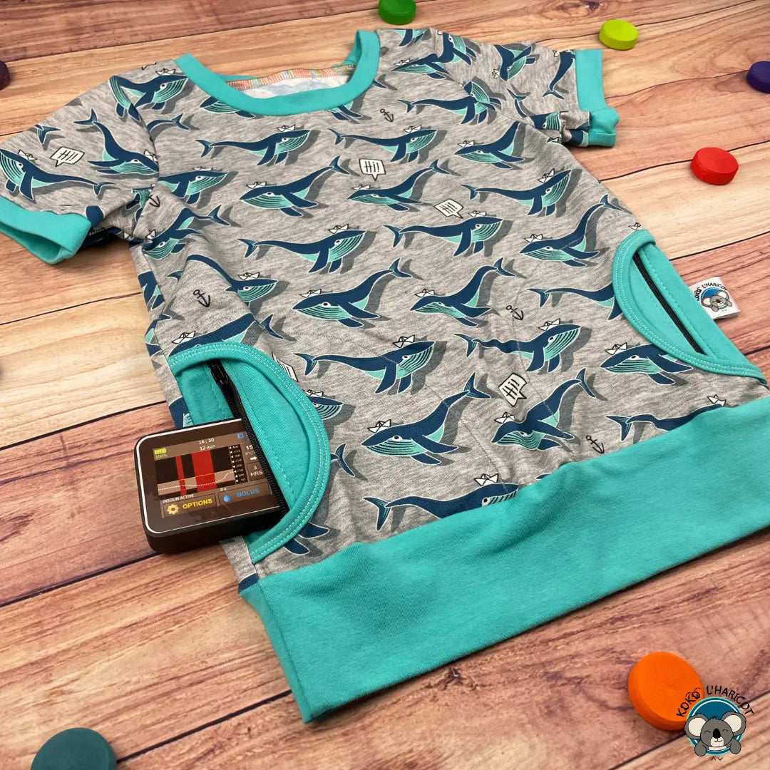 Tee-shirt évolutif poche pompe à insuline baleine 3/6 ans - Koko l’haricot